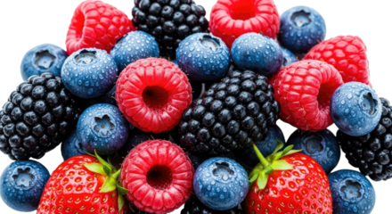 Fresh Mixed Berries Including Raspberries Blueberries and Blackberries.