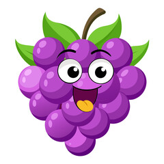 Cartoon grape character with a happy facial expression on transparent background