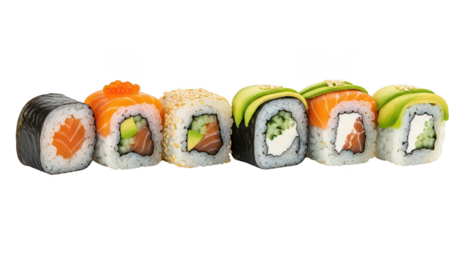 Assorted Sushi Rolls With Salmon Avocado Cream Cheese On Black