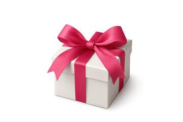 Obraz premium White gift box with vibrant pink ribbon and bow for celebrations, surprises, giving, and special occasions on transparent background