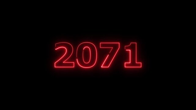 2071 Sal neon number text icon background animation. Happy new year 2071 background 4k video.	