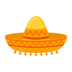 Colorful Cartoon Mexican Sombrero Hat with Zigzag Patterns and Tassels, Fiesta Illustration Art