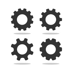 Gear wheel icons set with shadow