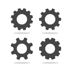 Gear wheel icons set with shadow