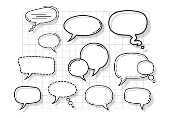 Fototapeta premium Collection of Hand-Drawn Speech Bubbles with Various Shapes and Styles.