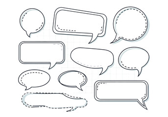 Obraz premium Collection of Black and White Speech Bubbles with Dashed Lines.