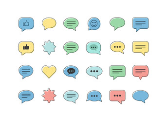 Collection of Colorful Speech Bubbles and Message Icons with Various Designs.