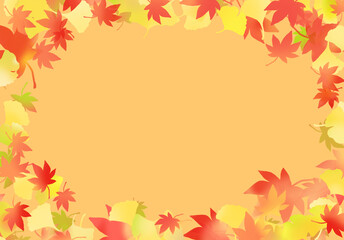 紅葉といちょうのフレーム　オレンジ色背景