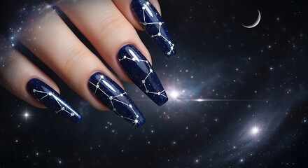 Cosmic Constellation Manicure Nails in Deep Space