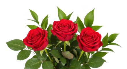 Elegant Three Red Roses Bouquet Isolated On Black Background