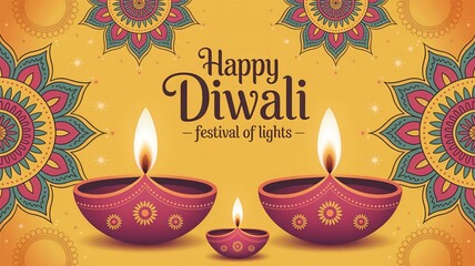 Colorful Diwali Background with Traditional Oil Lamps