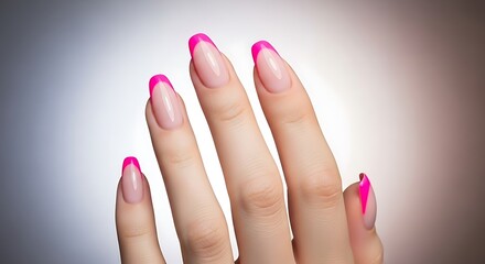 Woman Hand with Bright Pink French Manicure Nails