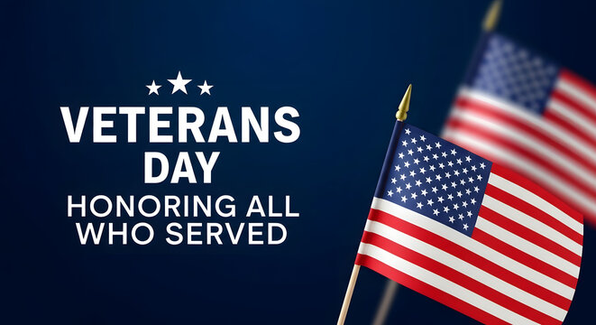 Veterans day honoring all who served with proud american flags.