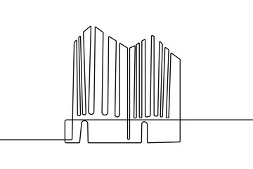 Office building continuous one line drawing minimalist style outline vector illustration on white background
