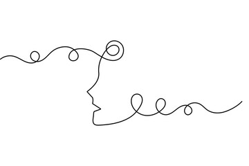 Woman face profile continuous one line drawing minimalist style outline vector illustration on white background
