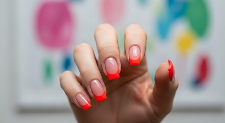 Bright Neon Red French Manicure Square Nails