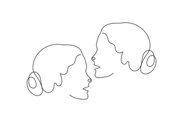 Woman face profile continuous one line drawing minimalist style outline vector illustration on white background
