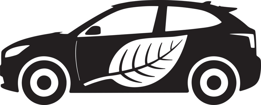 Electric car silhouette with simple leaf eco energy vehicle vector