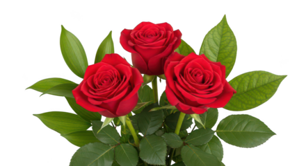 Three Vibrant Red Roses Bouquet Isolated On Black Background