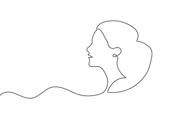 Woman face profile continuous one line drawing minimalist style outline vector illustration on white background
