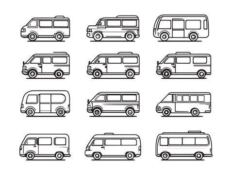 Mini Bus Line Art Modern Urban Transit