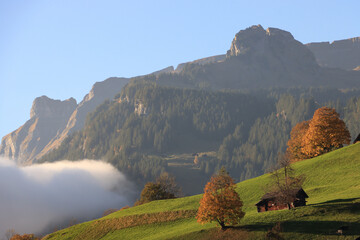 Herbstliches Berner Oberland; Hochnebel zieht auf Grindelwald zu