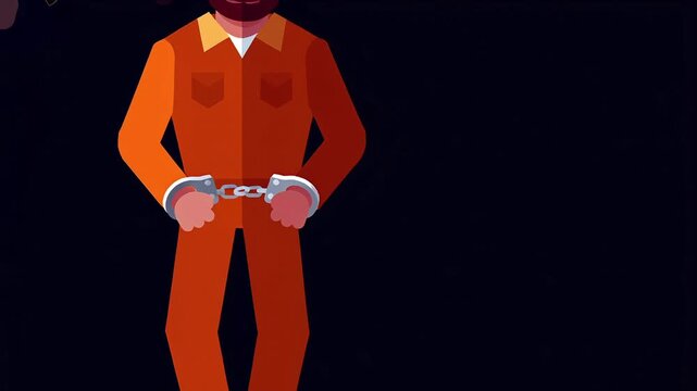 Orange jumpsuit prisoner in handcuffs, Criminal Arrested  Justice Punishment Incarceration Jail Detention Legal Convict 2D illustration