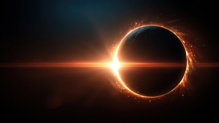 A black and orange celestial event with a ring of fire around the moon.