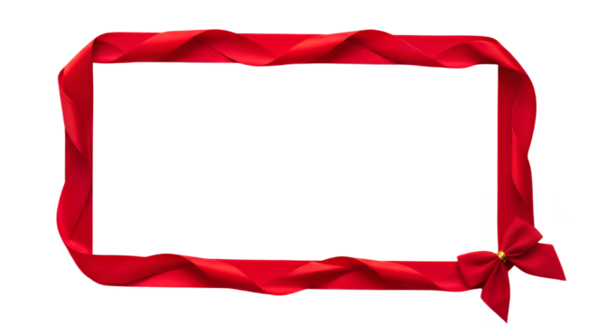 Elegant red ribbon frame with a bow for festive greetings and celebrations on transparent background - Powered by Adobe