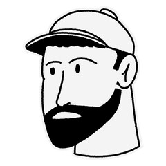 Line art illustration bearded man with baseball cap
