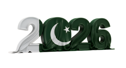 Pakistan flag design forming the year 2026 celebration on transparent background