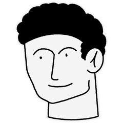 Line art illustration smile man with curly hair