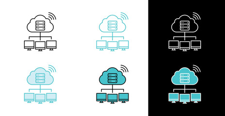 Cloud network server icon for data connection and internet computing in line and fill style