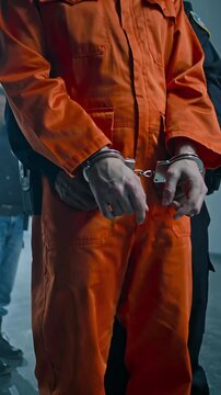 Orange prisoner in handcuffs, Criminal Arrested  Justice Punishment Incarceration Jail Detention Legal Convict