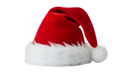 Festive santa hat with white fur trim on a clean on transparent background