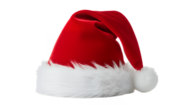 Festive santa hat with white fur trim on a clean on transparent background
