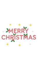 A festive "Merry Christmas" greeting in pink letters with holly and stars on a white background.