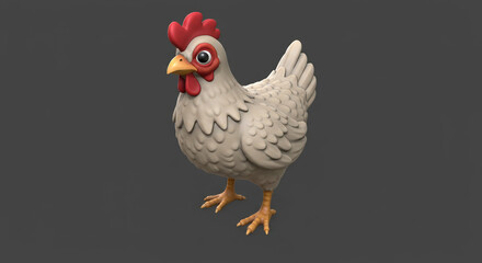 Charming cartoon chicken with bright eyes and soft feathers, perfect for playful farm stories and children's content.