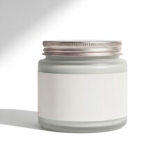 Plain White Cosmetic Jar with Silver Lid on White Background