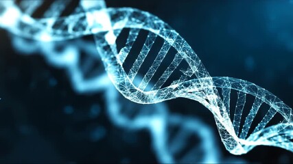 Abstract DNA double helix on technology blue background. Science, Medical, and AI technology concept. - Powered by Adobe