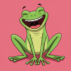 Joyful green cartoon frog with wide open mouth in a fit of contagious laughter, radiating pure happiness and amusement, perfect for fun and playful designs.