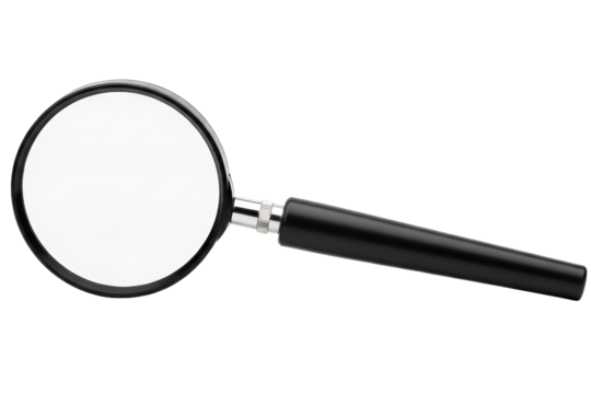 Magnifying Glass With Black Handle isolated on Transparent Background