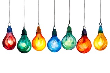 Colorful festive holiday lights with vibrant bulbs, isolated against a clean white backdrop 