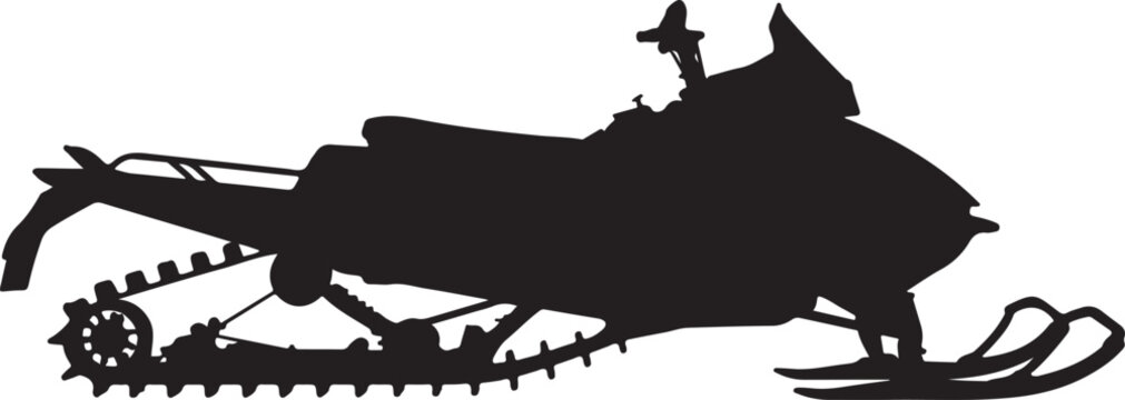 black silhouette of snowmobile on white background, vector