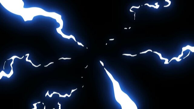 white lightning bolts exploding out. Dynamic blue light streaks radiating from center energy burst effect