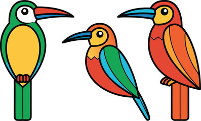 Colorful Birds Illustration Collection. Tropical Bird Species Artwork. Exotic Colorful Bird Design Set. Vibrant Bird Illustration Collection. Decorative Colorful Bird Artwork. Wildlife Bird Collection