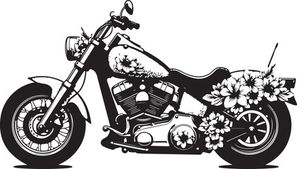 Vintage Motorcycle Floral Silhouettes Bundle | Biker Roses Clipart | Chopper Flower SVG Set