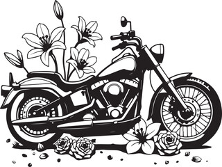 Vintage Motorcycle Floral Silhouettes Bundle | Biker Roses Clipart | Chopper Flower SVG Set