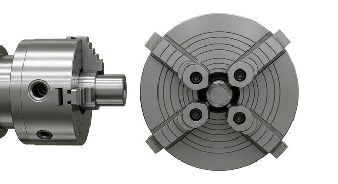 Metal Lathe Chuck And Four Jaw Chuck Set Isolated On Transparent Background