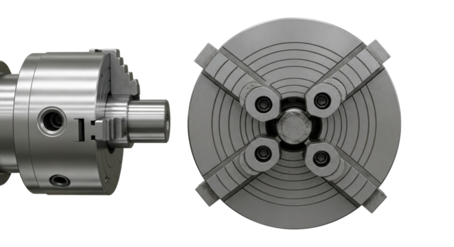 Metal Lathe Chuck And Four Jaw Chuck Set Isolated On Transparent Background